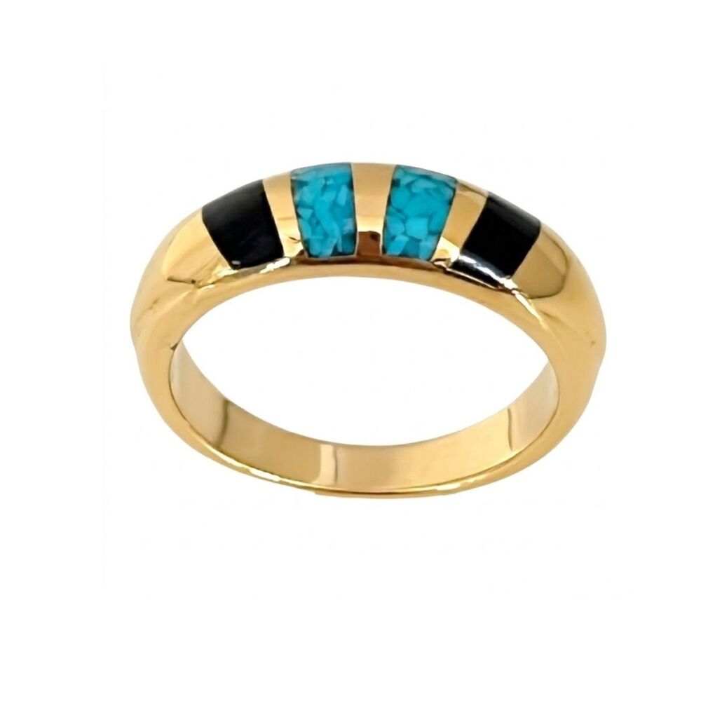 Vintage 1980s Ring Size 8 Castings On Parade Turquoise Enamel Band - 14W